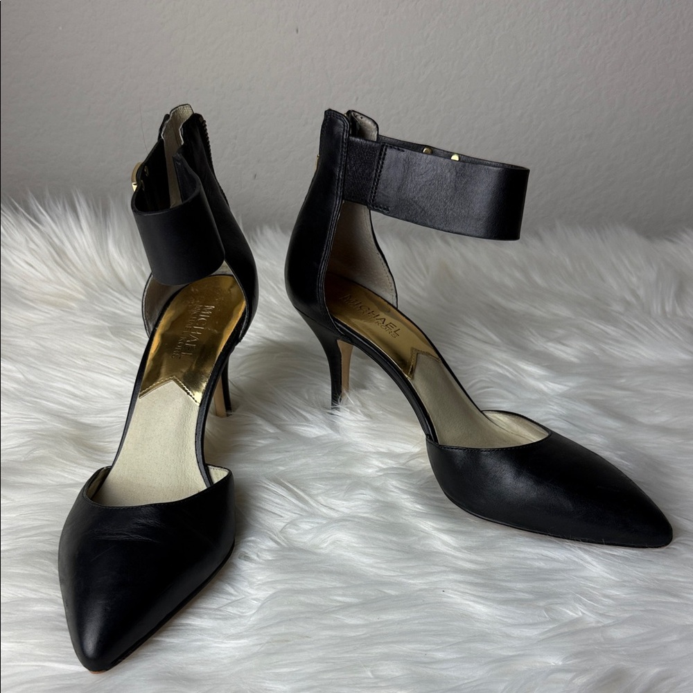 MICHAEL Michael Kors Black Pointed-Toe Ankle-Strap Heels